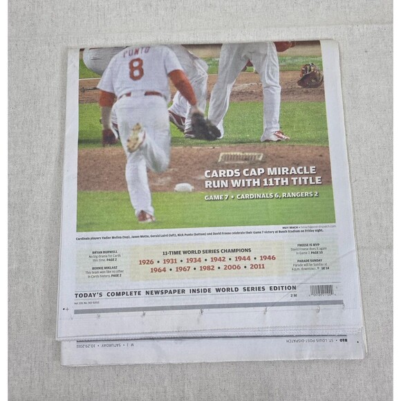 3 St. Louis Post-Dispatch 2011 Cardinals Newspapers – NL Champs & World Series - Picture 15 of 16